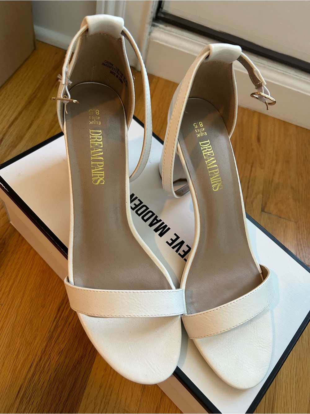 Dream Pairs Cream Ankle-Strap Open-Toe Heels